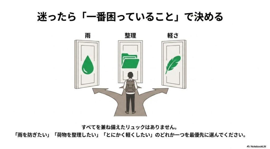 雨対策や軽さなど最も重視すべきポイントの見つけ方