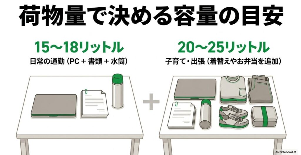 日常の通勤や出張に必要な容量の比較