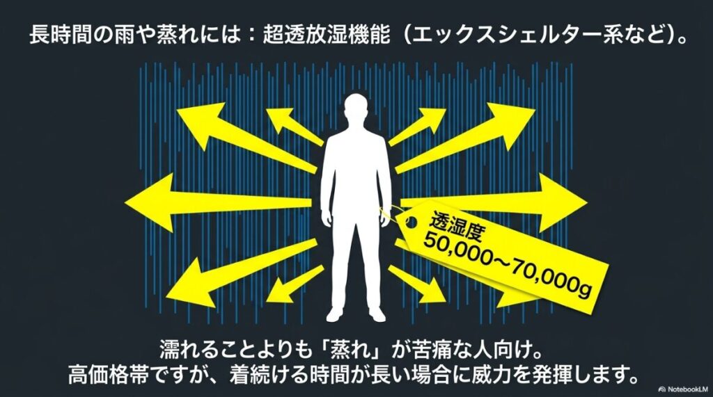 雨より汗の不快感を軽減するエックスシェルター系の特徴