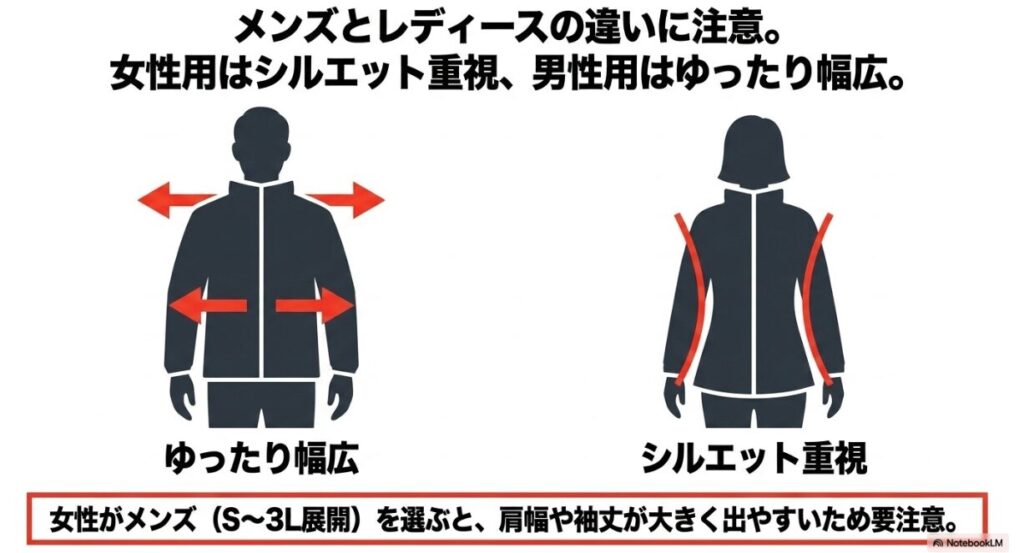 ゆったりな男性用とシルエット重視の女性用の比較
