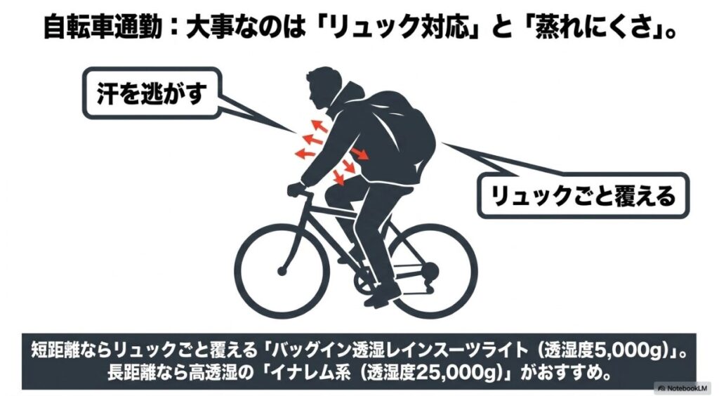 自転車移動を快適にする汗逃がしとバッグイン機能