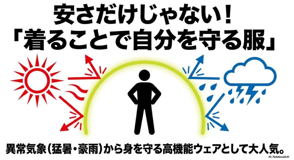 猛暑や豪雨などの過酷な環境に対応する服の機能性