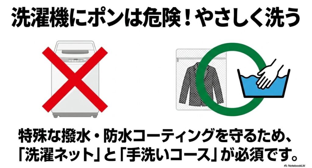 特殊コーティングを守る手洗いコースと洗濯ネットの活用