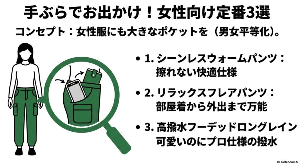 女性用でも大きなポケットを備えた便利な人気アイテム3選