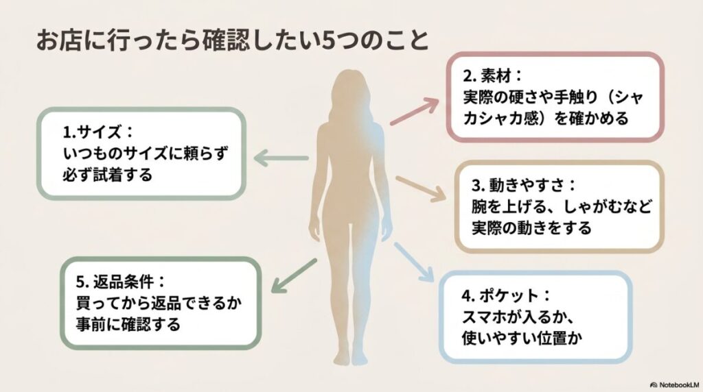 サイズや素材感から返品条件まで店頭で確認すべき項目