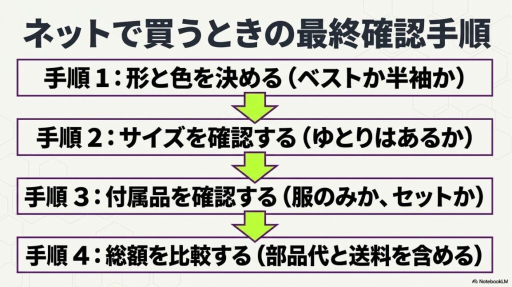 形やサイズから付属品と総額までをチェックするリスト