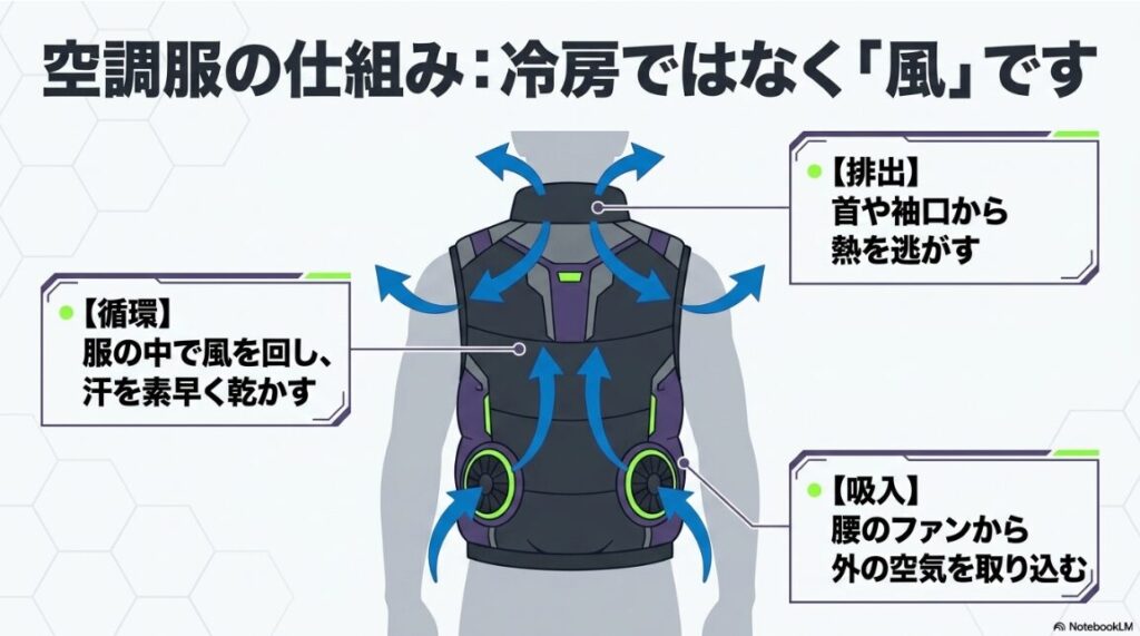 冷房ではなく外気を取り込み汗を乾かす原理の解説