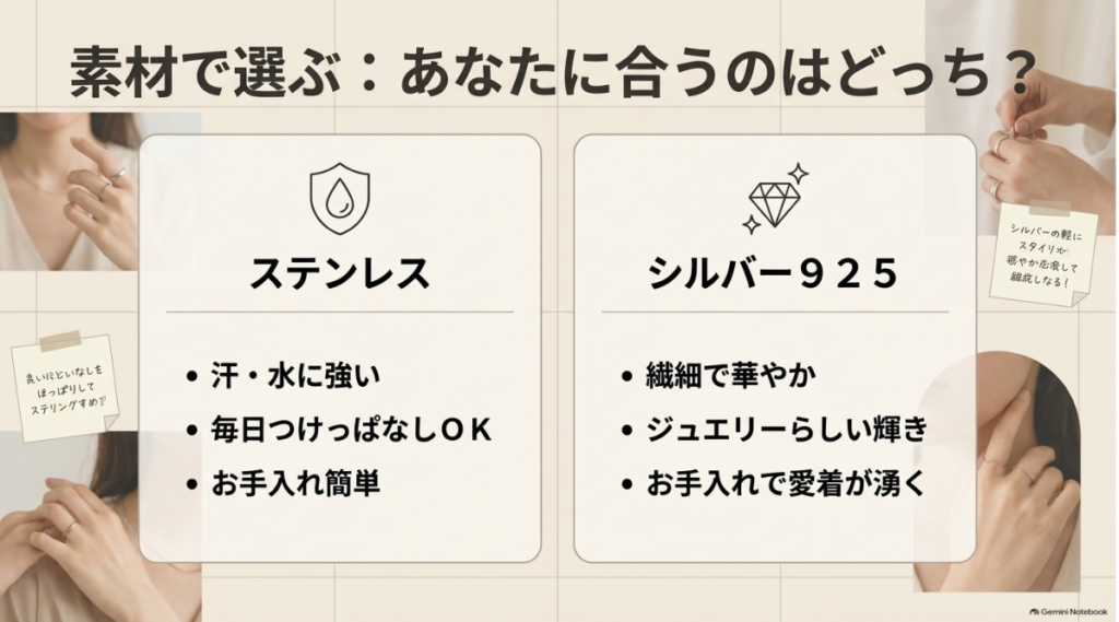 普段使いと華やかさで選ぶLIBASEブレスレット素材