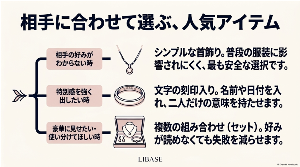ネックレスと刻印アクセサリーとギフトセットの選び分け