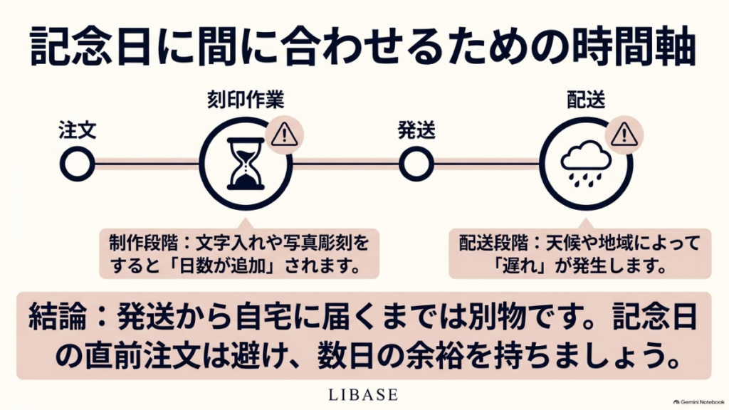 注文から刻印作業と発送と到着までの時間の流れ