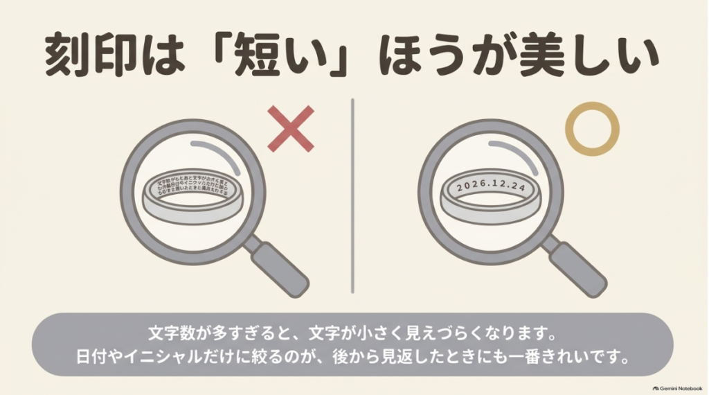 日付やイニシャルを短く刻印する見やすい仕上げ方